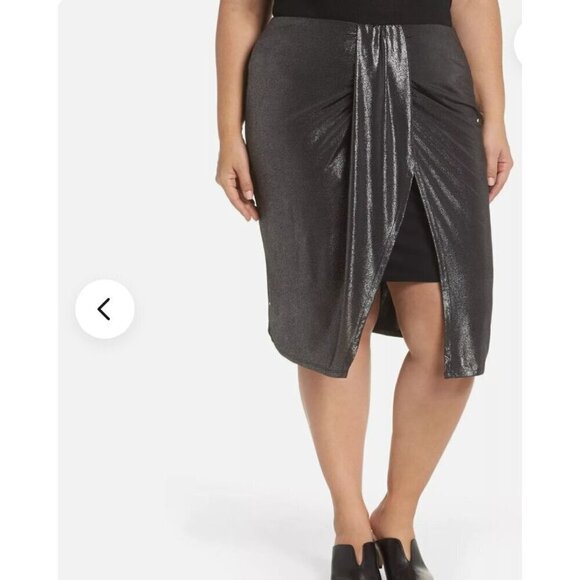 Leith Dresses & Skirts - Leith Womens Plus Sz 1X Pencil Satin Midi Skirt Front Ruched Knot Metallic